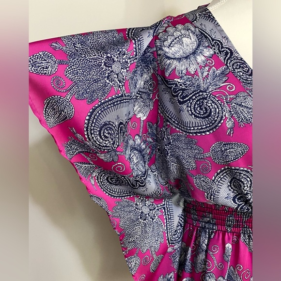 Freshine Womens M Purple Floral Paisley Satin Tunic Top Boho Coastal Cowgirl - Picture 5 of 13